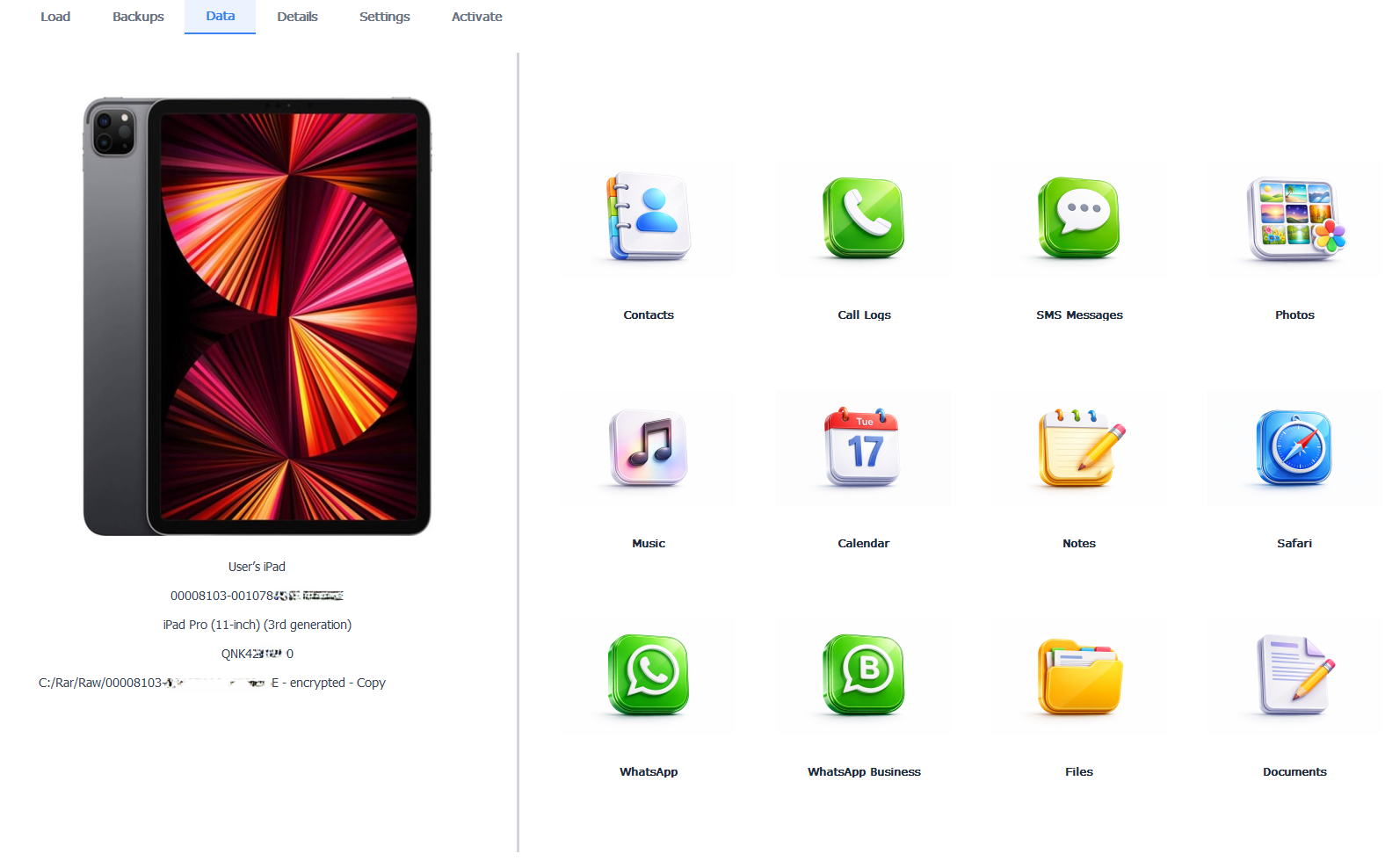 iData Backup Viewer Photo explorer with high-resolution gallery and metadata details